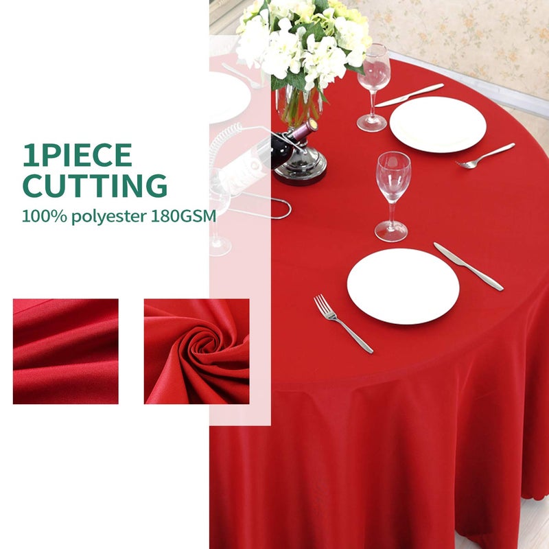 Surmente Red Tablecloth for Round Tables, 120-inch Round Table Cloths for Weddings, Banquets, or Restaurants - Image 2